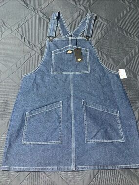 Dickies Twill Bib Mini Overall Medium Denim Blue Bib Apron Skirt Large NWT